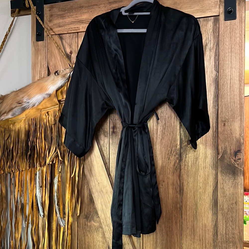 Victorias Secret Black Satin Mini Robe